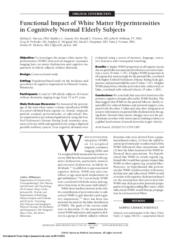 (PDF) Functional Impact of White Matter Hyperintensities in Cognitively ...
