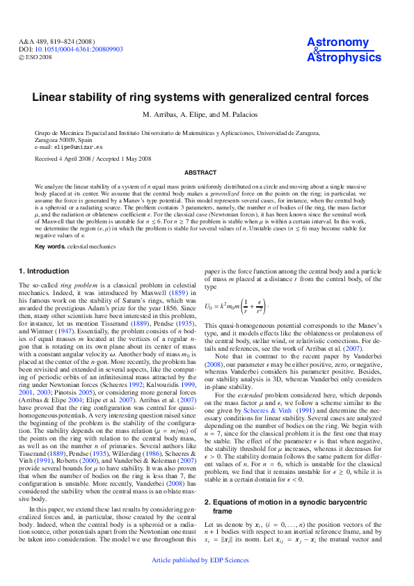 (PDF) Linear stability in an extended ring system