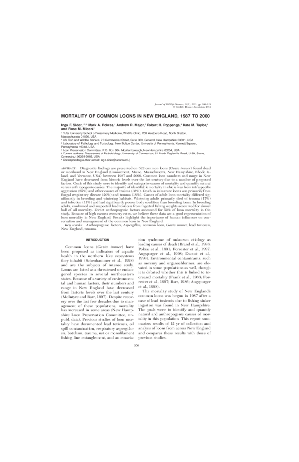 (PDF) Mortality of the Common Loon in New England, 1987 to 2000