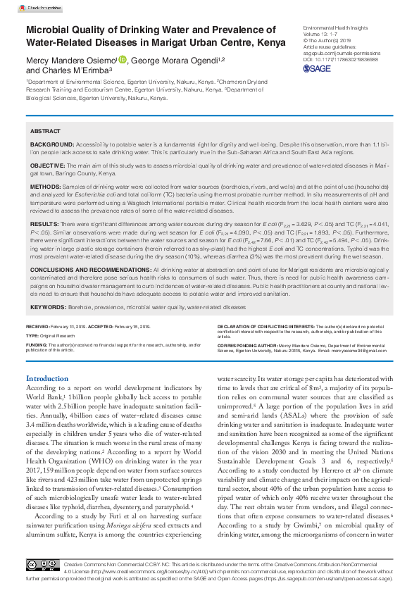 (PDF) Microbial Quality of Drinking Water and Prevalence of Water ...