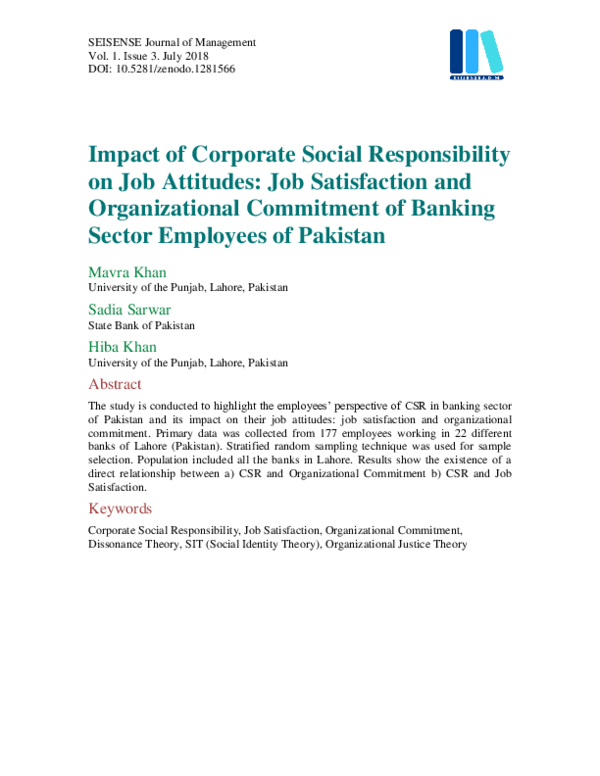 (PDF) Impact of Corporate Social Responsibility on Job Attitudes: Job ...