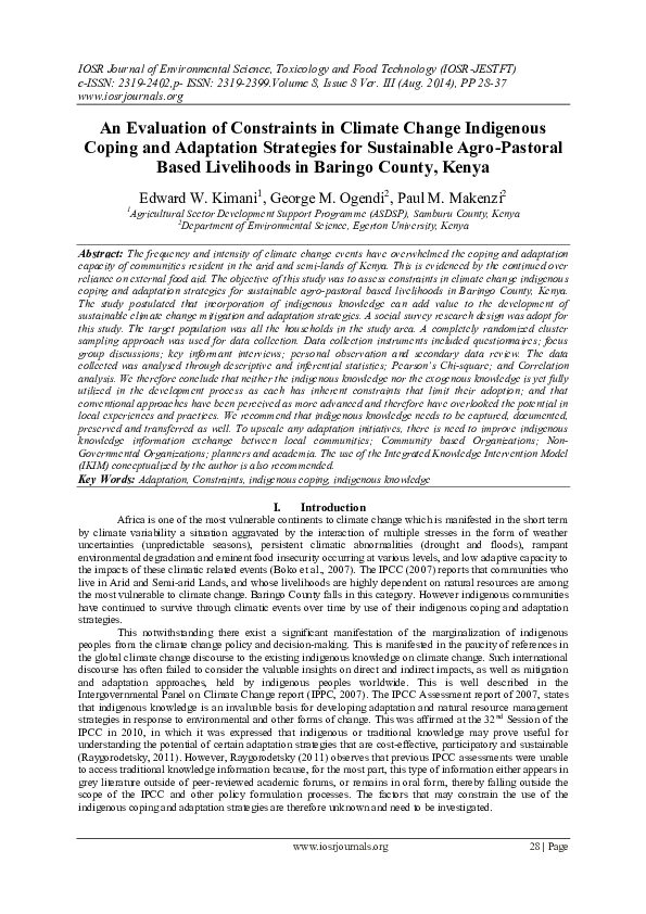 (PDF) An Evaluation of Constraints in Climate Change Indigenous Coping ...