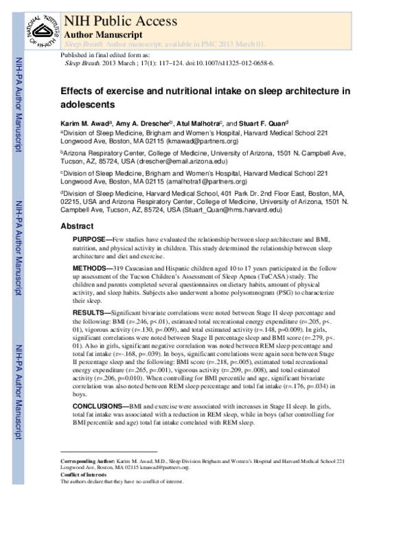 (PDF) Effects of exercise and nutritional intake on sleep architecture ...