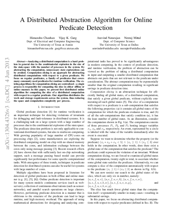 (PDF) A Distributed Abstraction Algorithm for Online Predicate Detection