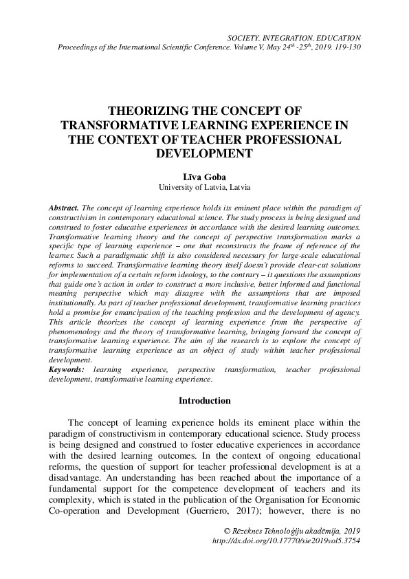 (PDF) Theorizing the Concept of Transformative Learning Experience in ...