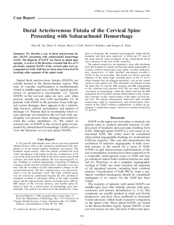 (PDF) Dural arteriovenous fistula of the cervical spine presenting with ...