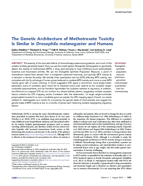 (PDF) The genetic architecture of methotrexate toxicity is similar in ...