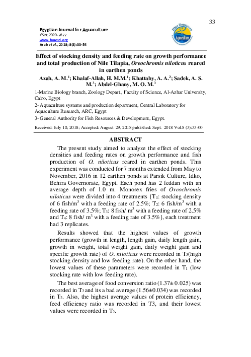 (PDF) Effect of stocking density and feeding rate on growth performance ...