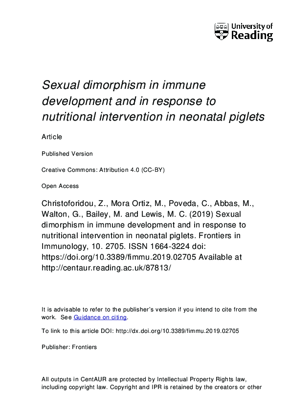 (PDF) Sexual Dimorphism in Immune Development and in Response to ...