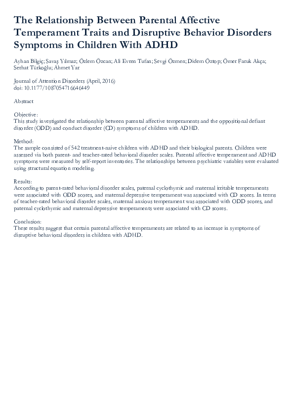 (PDF) The Relationship Between Parental Affective Temperament Traits ...