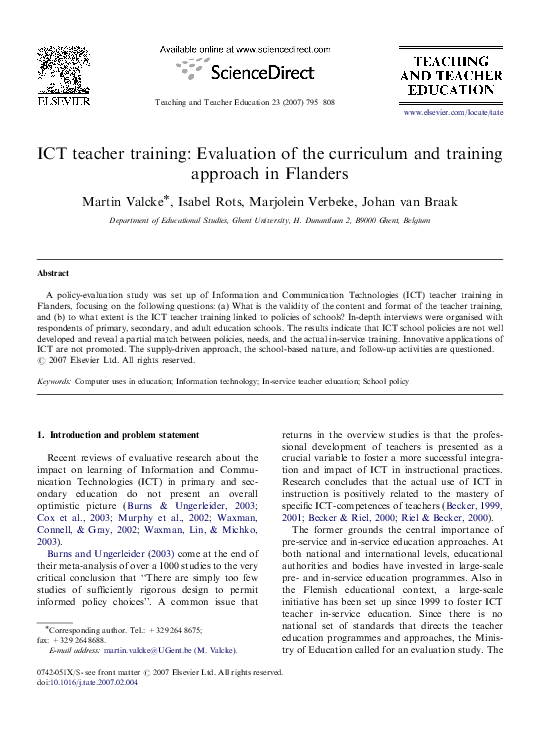 (PDF) ICT teacher training: Evaluation of the curriculum and training ...