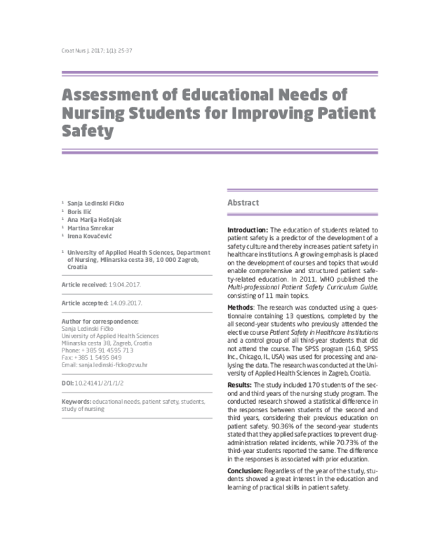 (PDF) Assessment of Educational Needs of Nursing Students for Improving ...