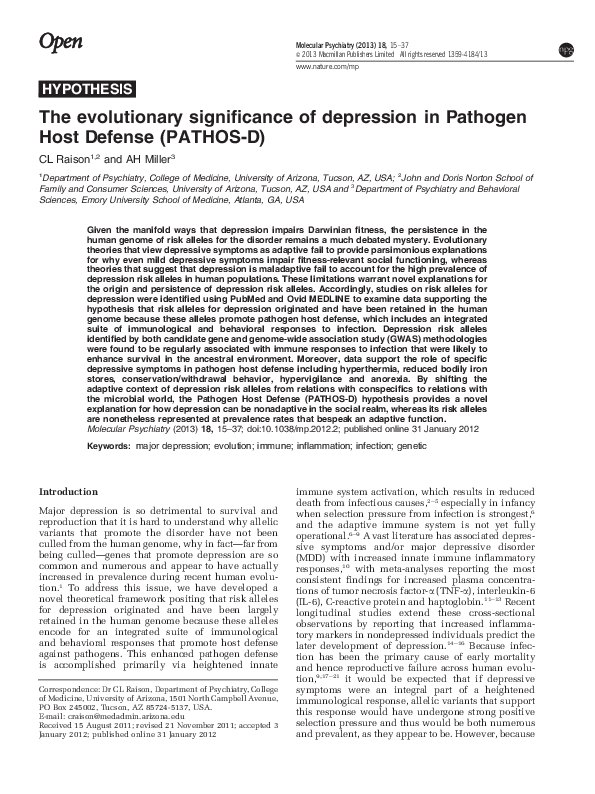 (PDF) The evolutionary significance of depression in Pathogen Host ...