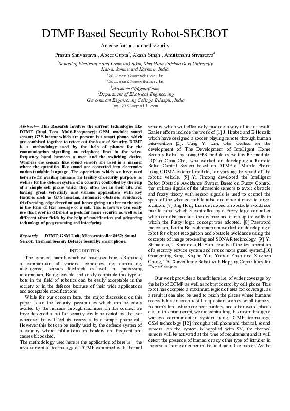 (PDF) DTMF based security RobotSECBOT an ease for unmanned security
