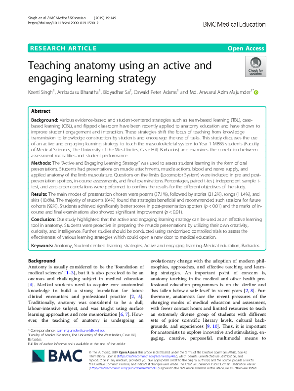 (PDF) Teaching anatomy using an active and engaging learning strategy