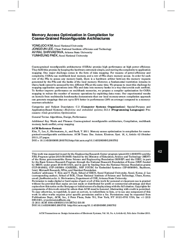 (PDF) Memory access optimization in compilation for coarse-grained ...
