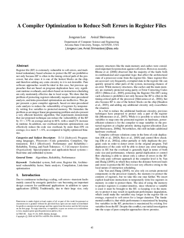 (PDF) A compiler optimization to reduce soft errors in register files
