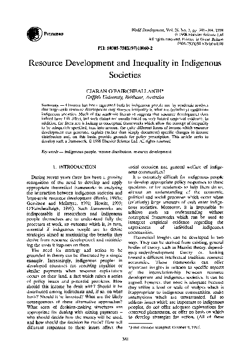 (PDF) Resource development and inequality in indigenous societies