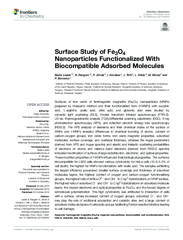 (PDF) Surface Study of Fe3O4 Nanoparticles Functionalized With ...