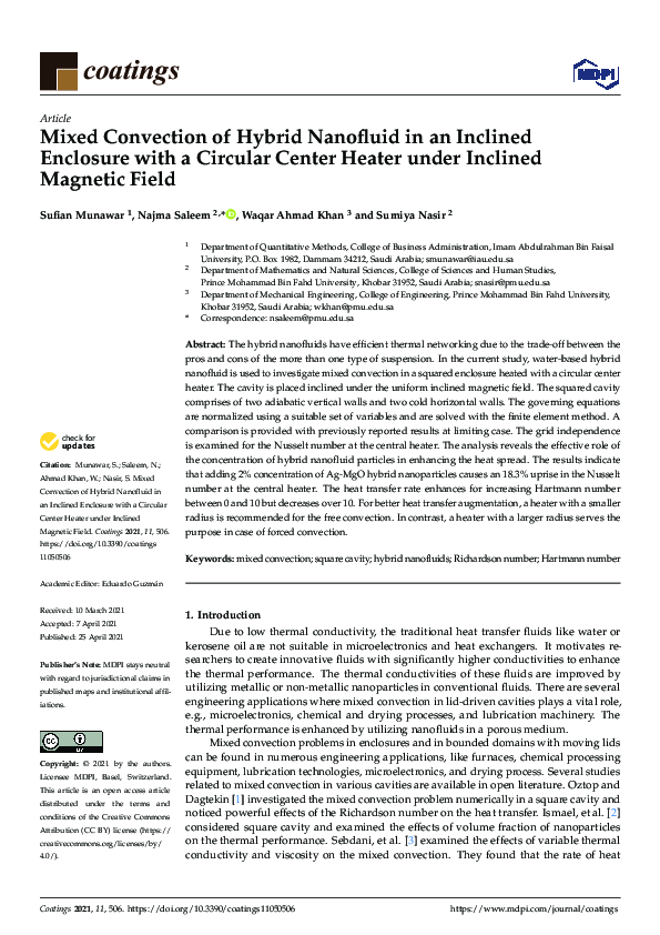 (PDF) Mixed Convection of Hybrid Nanofluid in an Inclined Enclosure ...
