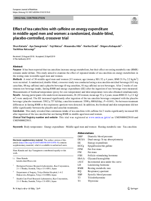 (PDF) Effect of tea catechins with caffeine on energy expenditure in ...