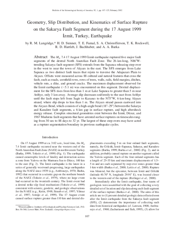 (PDF) Geometry, Slip Distribution, and Kinematics of Surface Rupture on ...