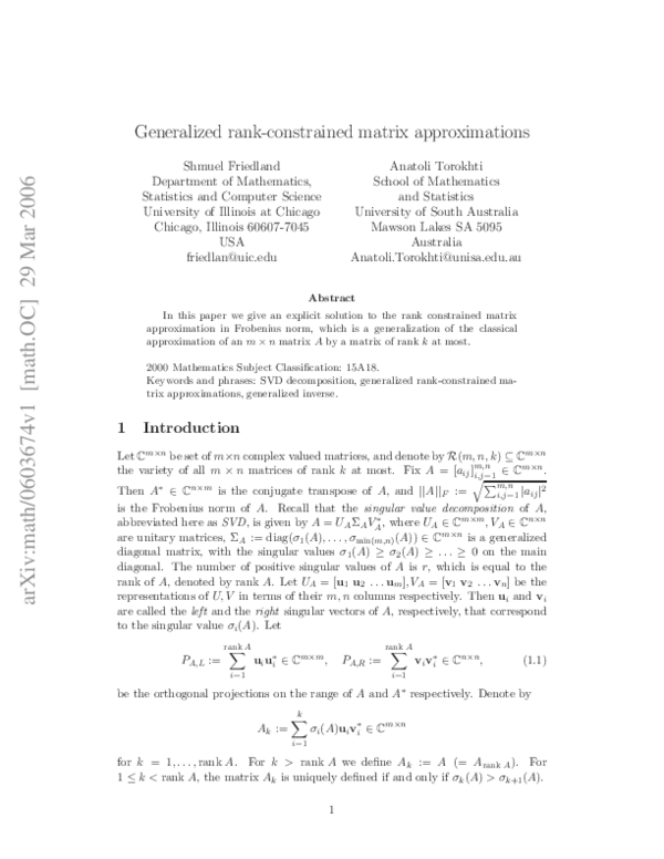 (PDF) Generalized Rank-Constrained Matrix Approximations