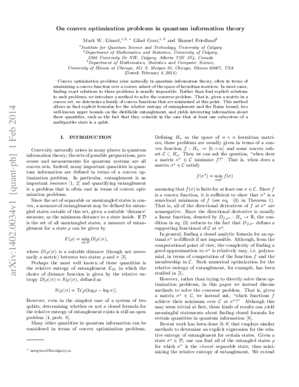 (PDF) On convex optimization problems in quantum information theory