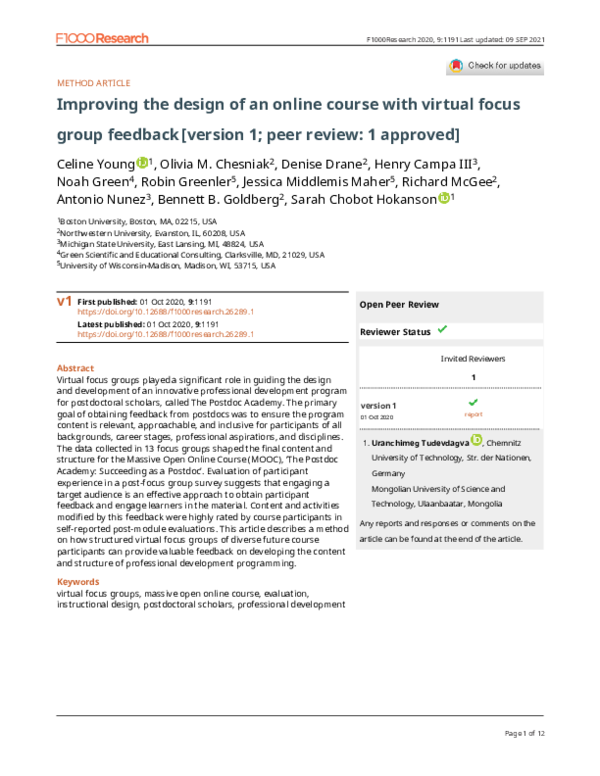 (PDF) Improving the design of an online course with virtual focus group ...