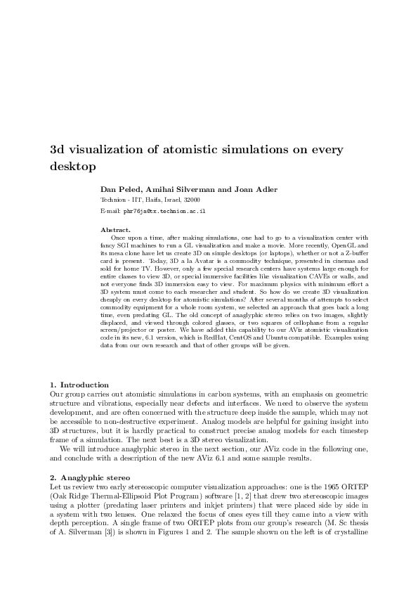 (PDF) 3D Visualization of Atomistic Simulations on Every Desktop