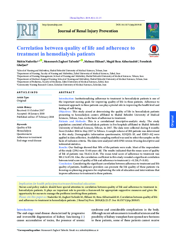 (PDF) Correlation between quality of life and adherence to treatment in ...