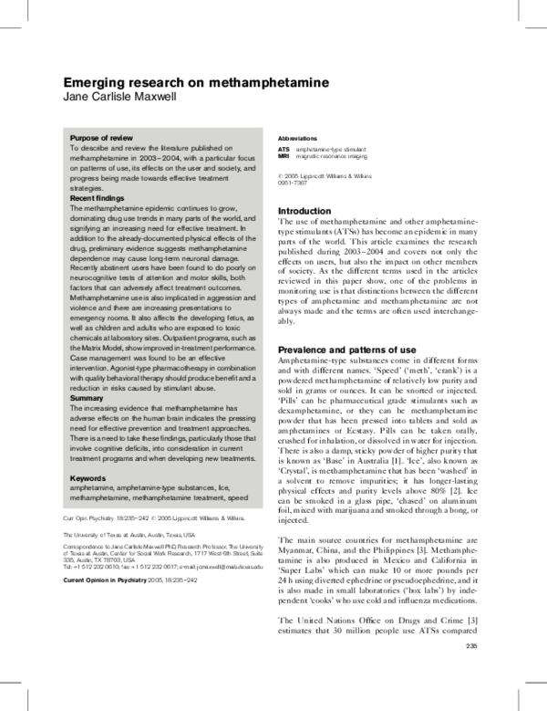 (PDF) Emerging research on methamphetamine