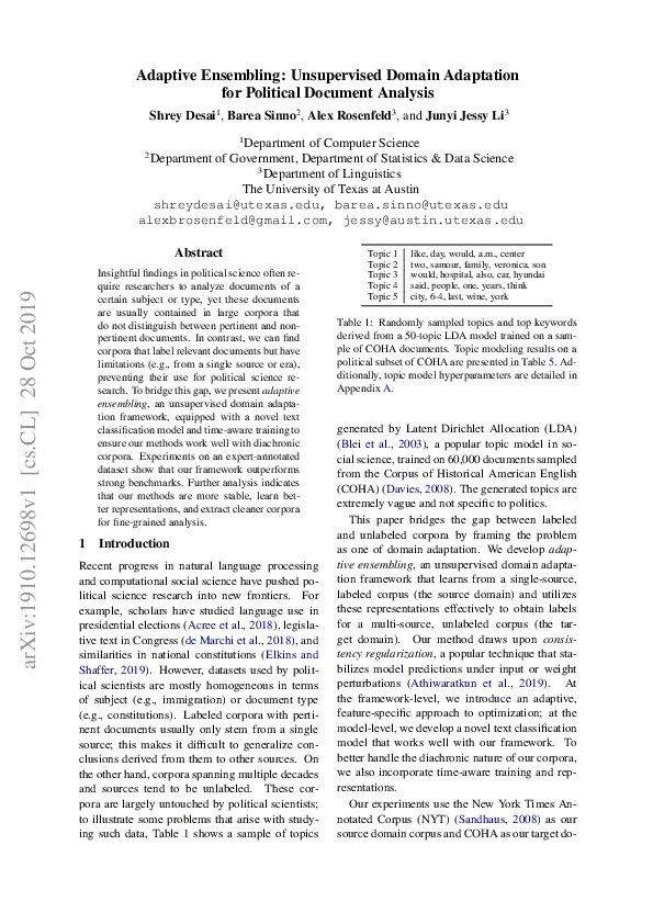 (PDF) Adaptive Ensembling: Unsupervised Domain Adaptation for Political ...