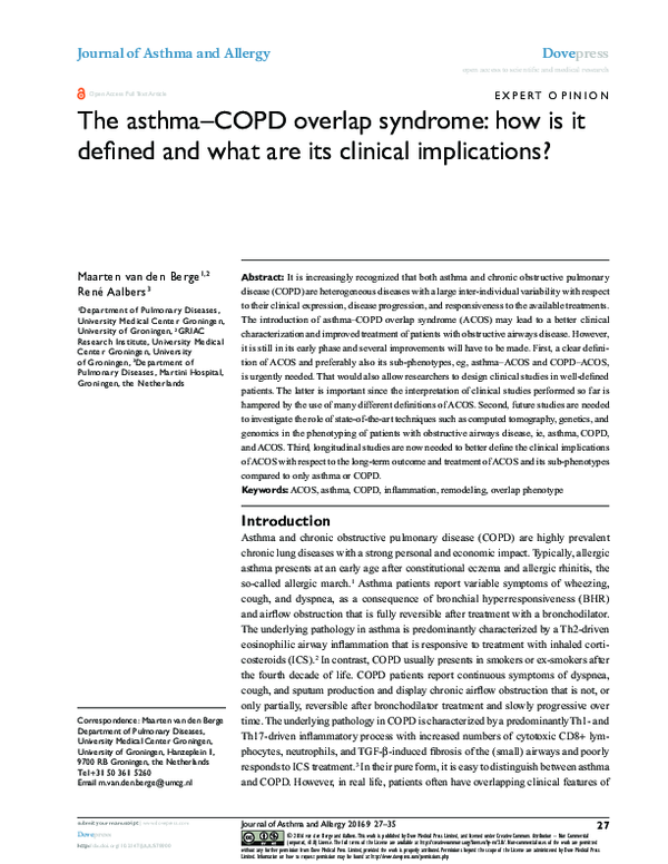 (PDF) The asthma–COPD overlap syndrome: how is it defined and what are ...