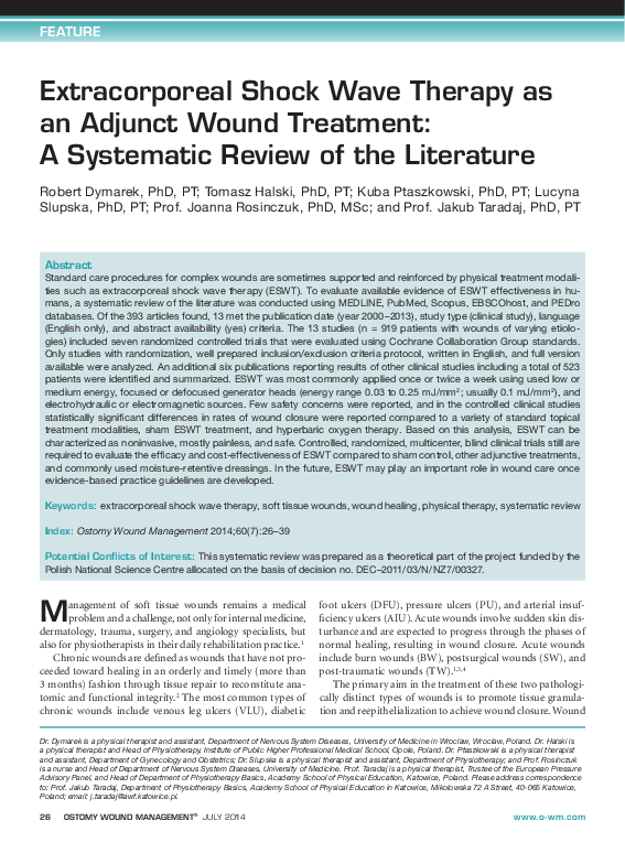 (PDF) Extracorporeal shock wave therapy as an adjunct wound treatment ...