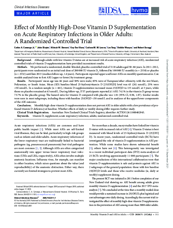 (PDF) Effect of monthly high-dose vitamin D supplementation on acute ...