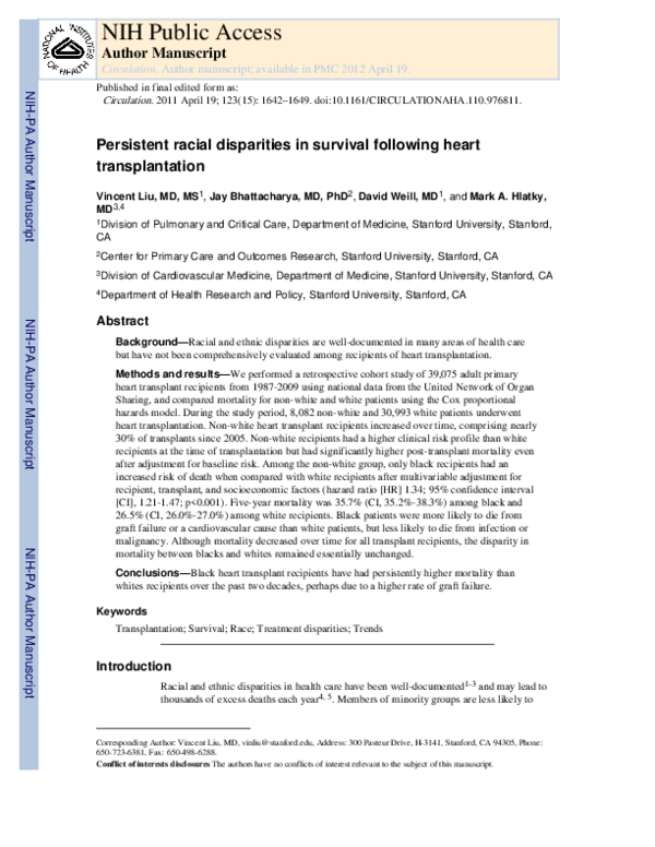 (PDF) Persistent Racial Disparities in Survival After Heart Transplantation