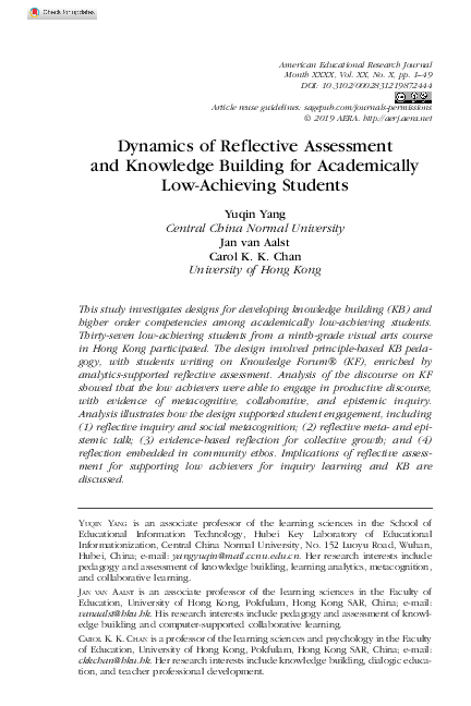 (PDF) Dynamics of Reflective Assessment and Knowledge Building for ...