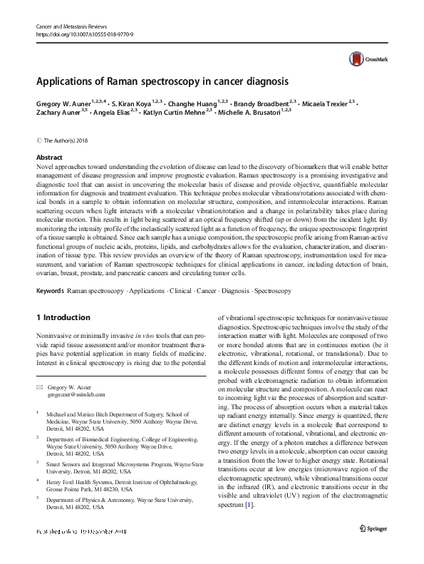(PDF) Applications of Raman spectroscopy in cancer diagnosis