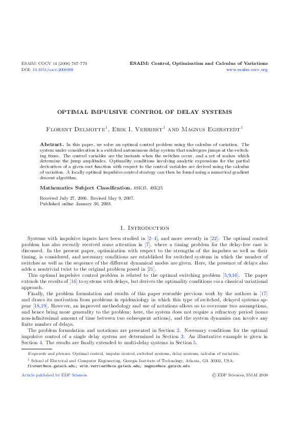(PDF) Optimal impulsive control of delay systems