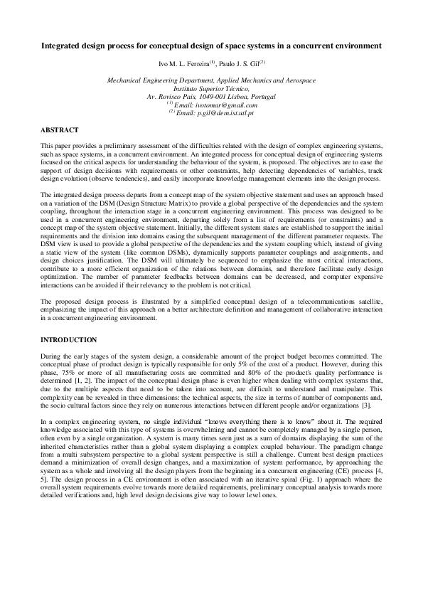 (PDF) Integrated design process for conceptual design of space systems ...