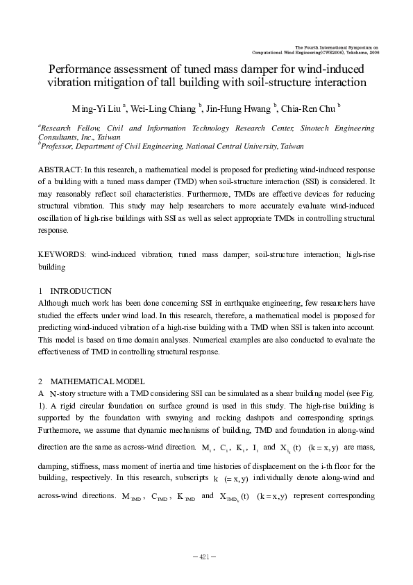 (PDF) Performance assessment of tuned mass damper for wind-induced ...