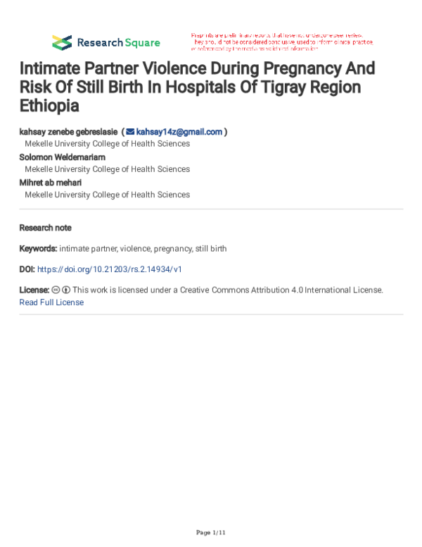 (PDF) Intimate Partner Violence During Pregnancy and Maternal and ...