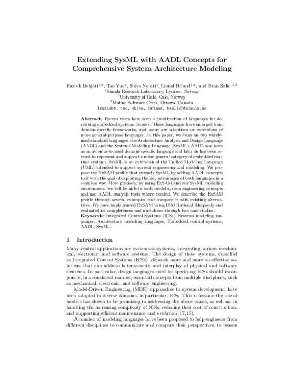 (PDF) Extending SysML with AADL Concepts for Comprehensive System ...
