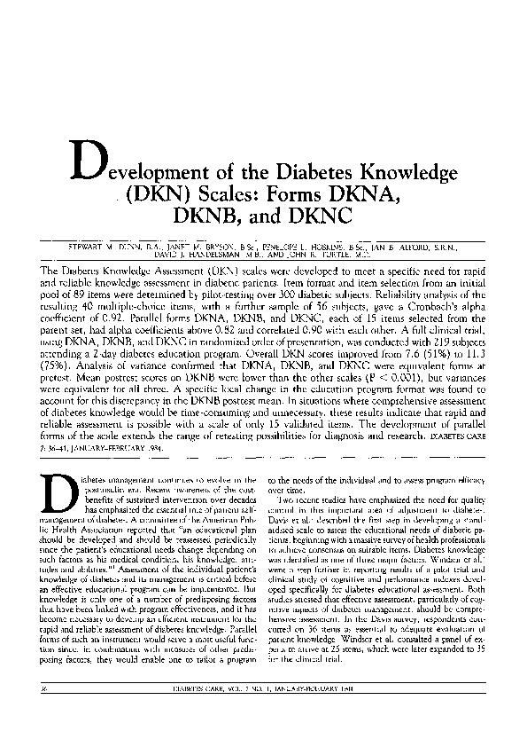 (PDF) Development of the diabetes knowledge (DKN) scales: forms DKNA ...