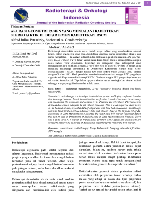 (PDF) Akurasi Geometri Pasien yang Menjalani Radioterapi Stereotaktik ...