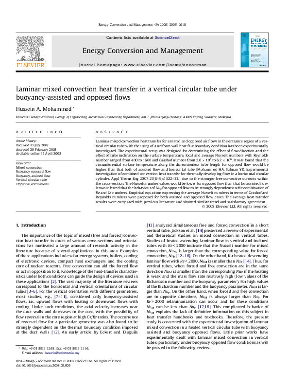 (PDF) Laminar mixed convection heat transfer in a vertical circular ...
