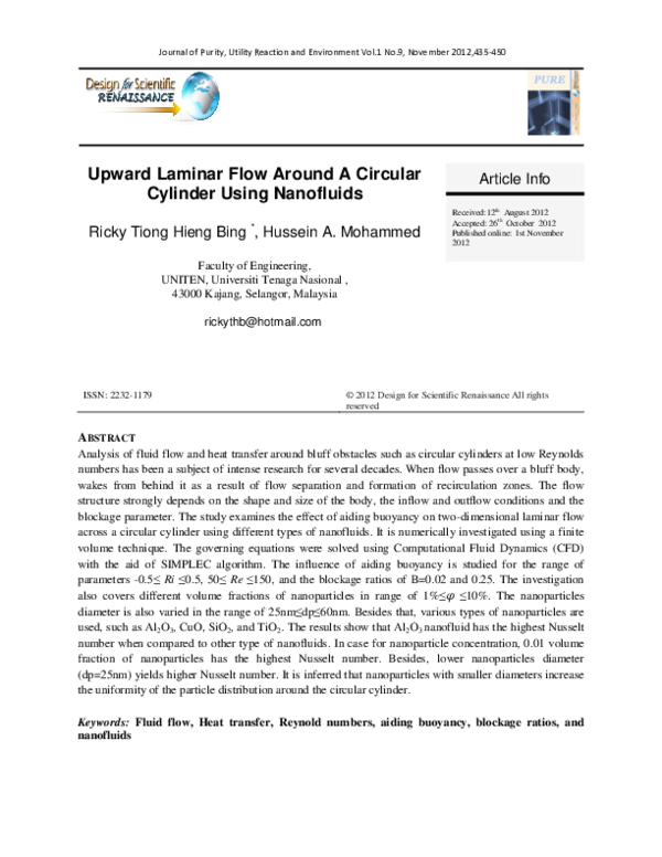 (PDF) Upward Laminar Flow Around A Circular Cylinder Using Nanofluids