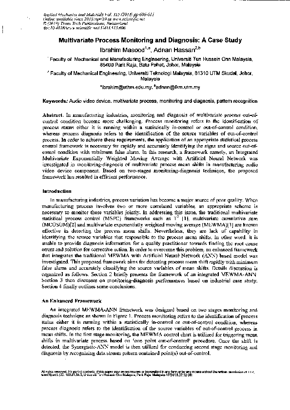 (PDF) Multivariate Process Monitoring and Diagnosis: A Case Study