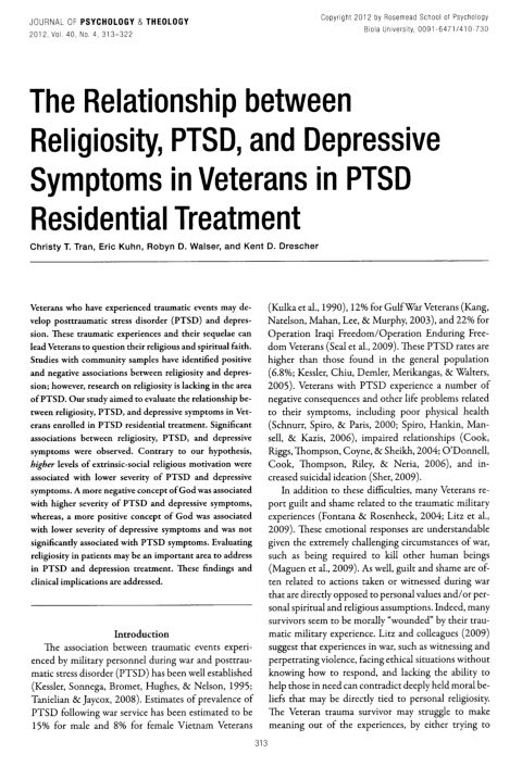 (PDF) The Relationship between Religiosity, PTSD, and Depressive ...